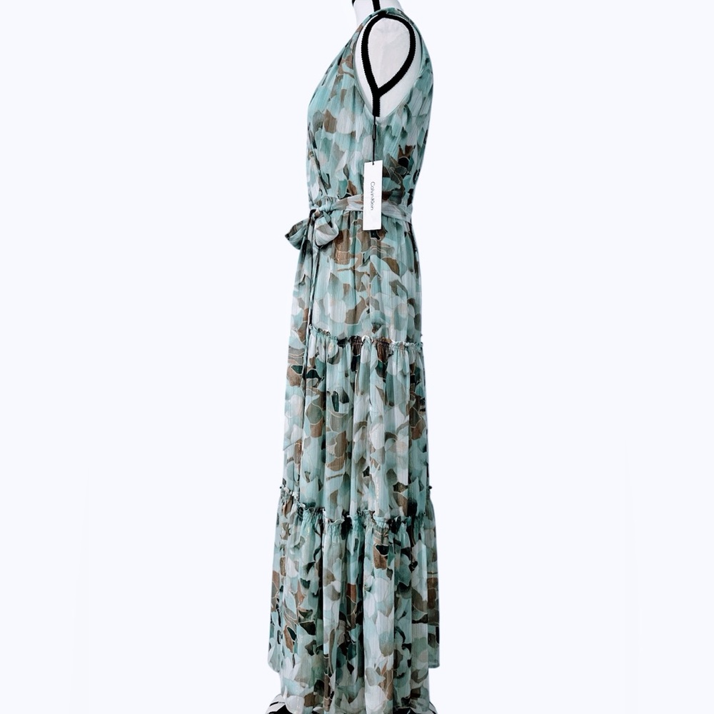 Calvin Klein Green Floral Tiered Maxi Dress | NWT | Size 10 - Picture 2 of 10